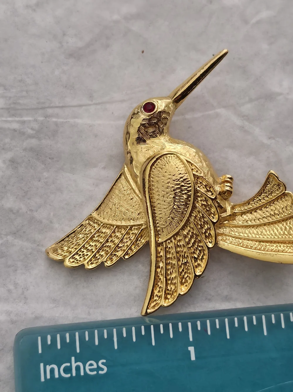 Vintage Gold Hummingbird Bird Pin Brooch - Gold Color